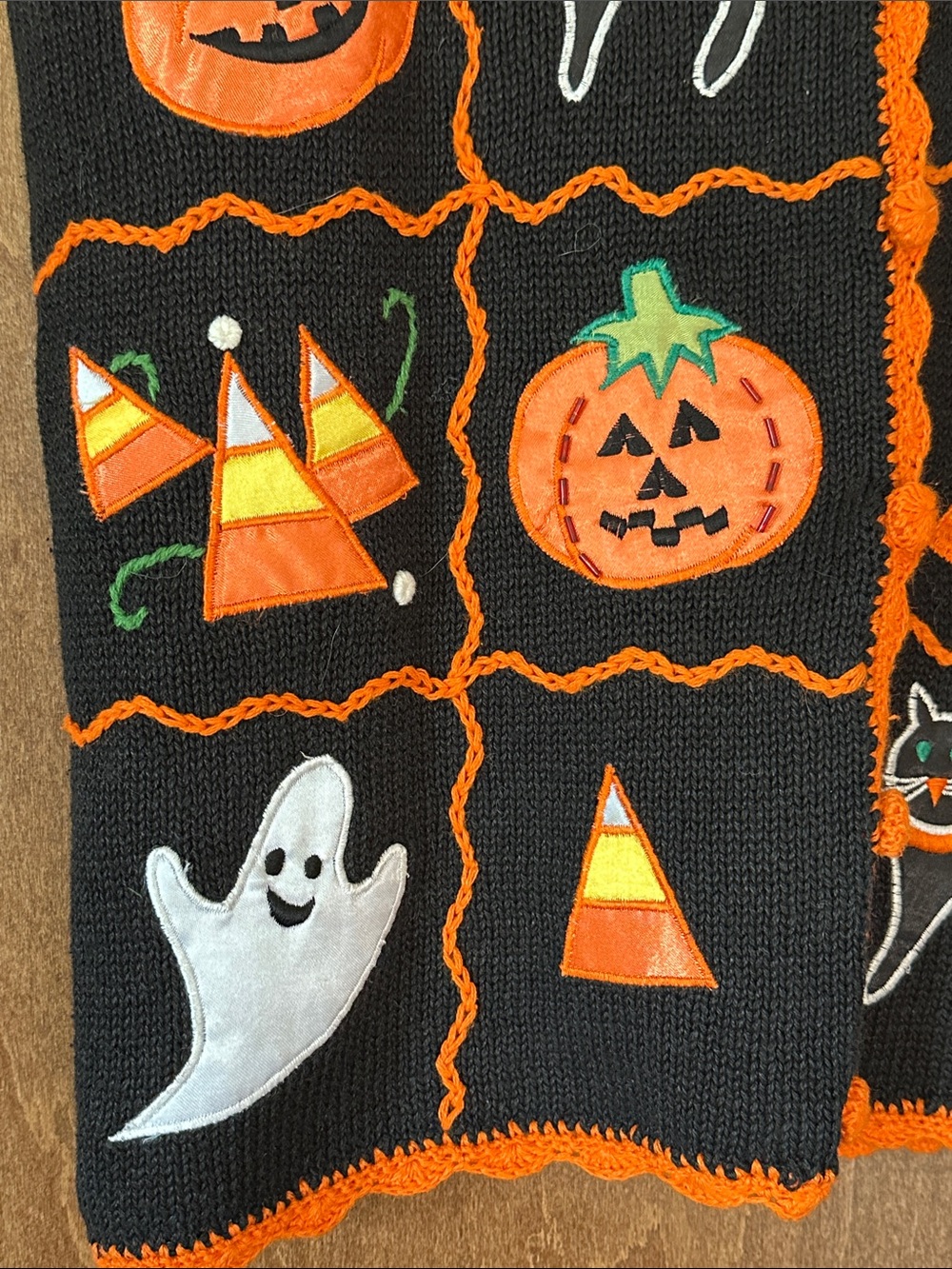 Women's Black Halloween Sweater Vest with Orange Trim - Picture 3 of 8